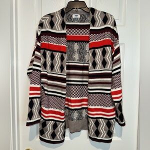 Old Navy Geometric Patterned Cardigan - Red, Black, Taupe. Size XS
